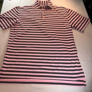 Peter Millar Pink and Black Striped Golf Polo